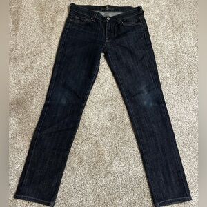 7 for All Mankind dark wash skinny straight denim